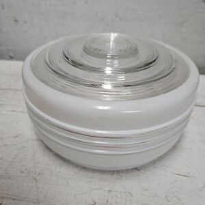 Vintage Art Deco MCM Glass Drum Circle Light Cover Globe Flush Mount White/Clear